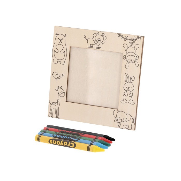 Marco de fotos de madera con dibujos de animales para pintar con ceras segunda vista Marco de fotos de madera con dibujos de animales para pintar con ceras segunda vista