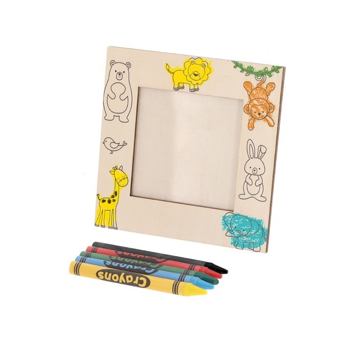 Marco de fotos de madera con dibujos de animales para pintar con ceras tercera vista Marco de fotos de madera con dibujos de animales para pintar con ceras tercera vista