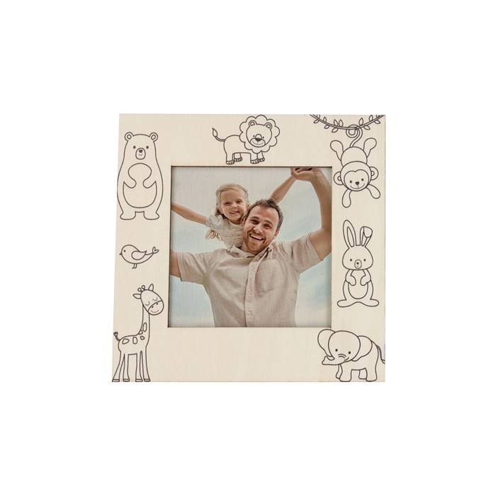 Marco de fotos de madera con dibujos de animales para pintar con ceras cuarta vista Marco de fotos de madera con dibujos de animales para pintar con ceras cuarta vista