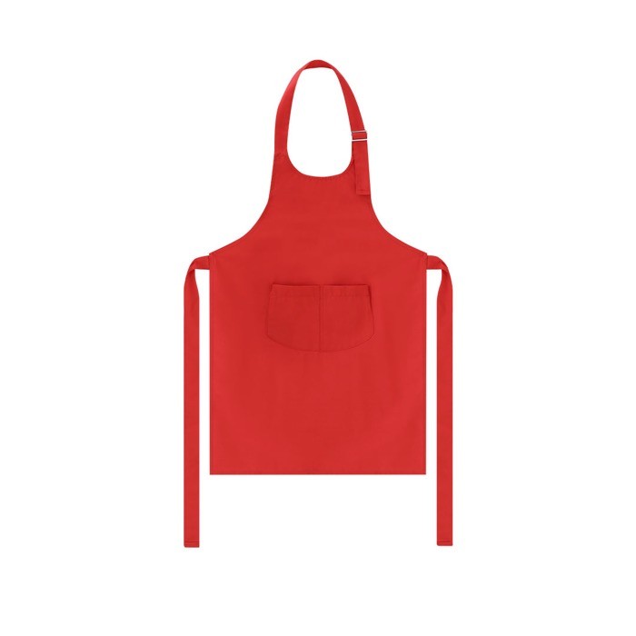Delantal para niños de algodón y poliéster con bolsillo doble frontal color rojo primera vista Delantal para niños de algodón y poliéster con bolsillo doble frontal color rojo primera vista