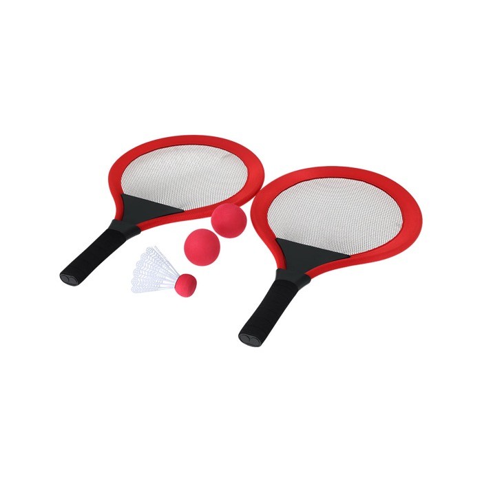 Set de 2 raquetas con 2 pelotas a juego y una pluma para aire libre segunda vista Set de 2 raquetas con 2 pelotas a juego y una pluma para aire libre segunda vista