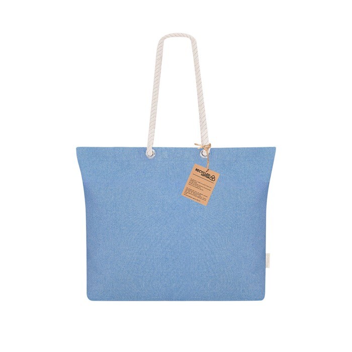 Bolsa de algodón reciclado y fuelle con asas de algodón 220 g/m2 color azul primera vista