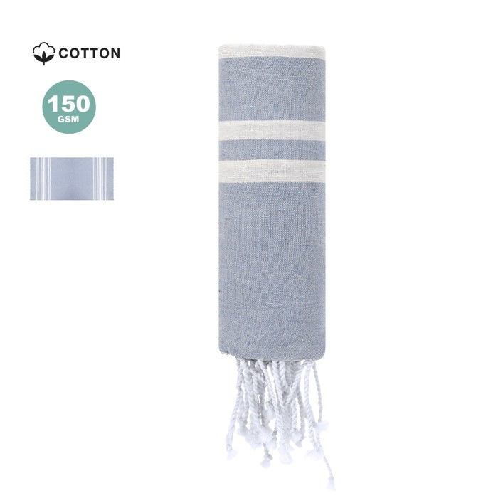 Fino pareo de algodón y poliéster de rayas y flecos blancos 150 g/m2 Fino pareo de algodón y poliéster de rayas y flecos blancos 150 g/m2