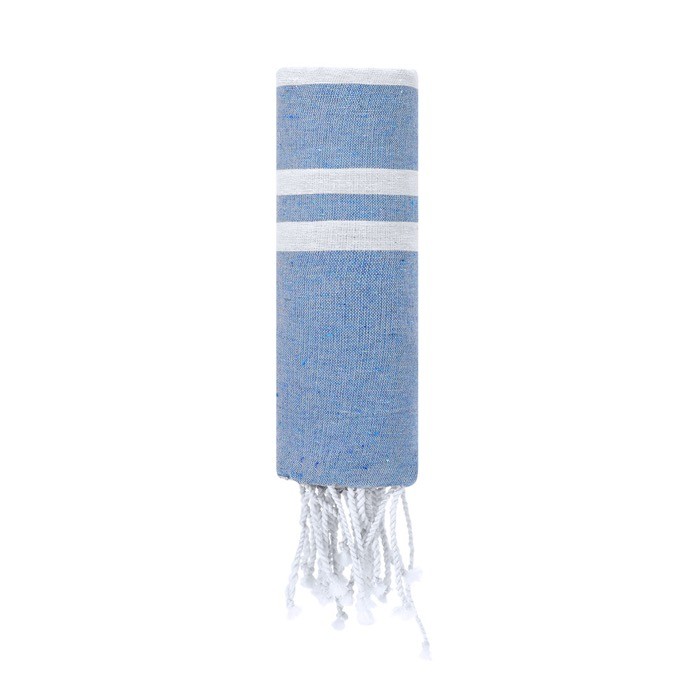 Fino pareo de algodón y poliéster de rayas y flecos blancos 150 g/m2 color azul marino primera vista Fino pareo de algodón y poliéster de rayas y flecos blancos 150 g/m2 color azul marino primera vista