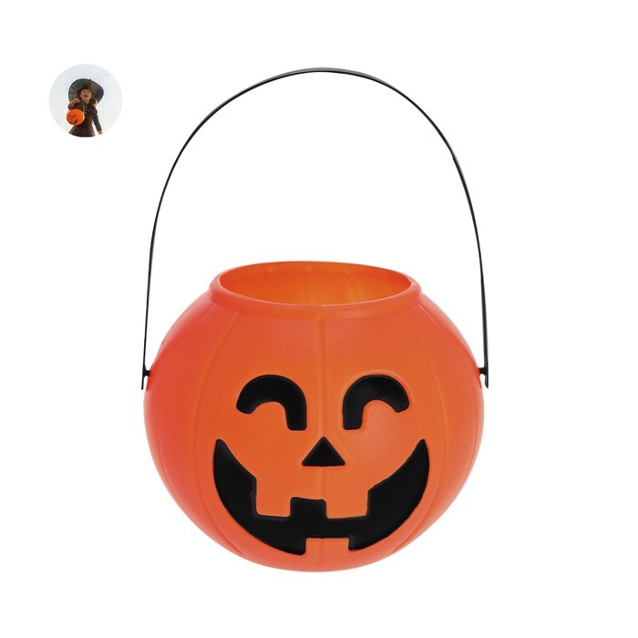 Cesta de halloween con diseño de calabaza y asa de agarre Cesta de halloween con diseño de calabaza y asa de agarre