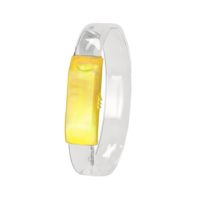 Pulsera para eventos con luces LEDs con interruptor de on/off color amarillo primera vista Pulsera para eventos con luces LEDs con interruptor de on/off color amarillo primera vista