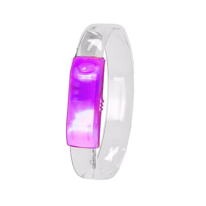 Pulsera para eventos con luces LEDs con interruptor de on/off color fucsia primera vista Pulsera para eventos con luces LEDs con interruptor de on/off color fucsia primera vista