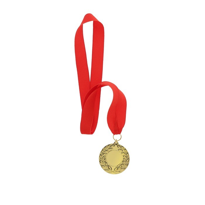 Medalla ganadora de acabado dorado con relieve en el borde segunda vista Medalla ganadora de acabado dorado con relieve en el borde segunda vista