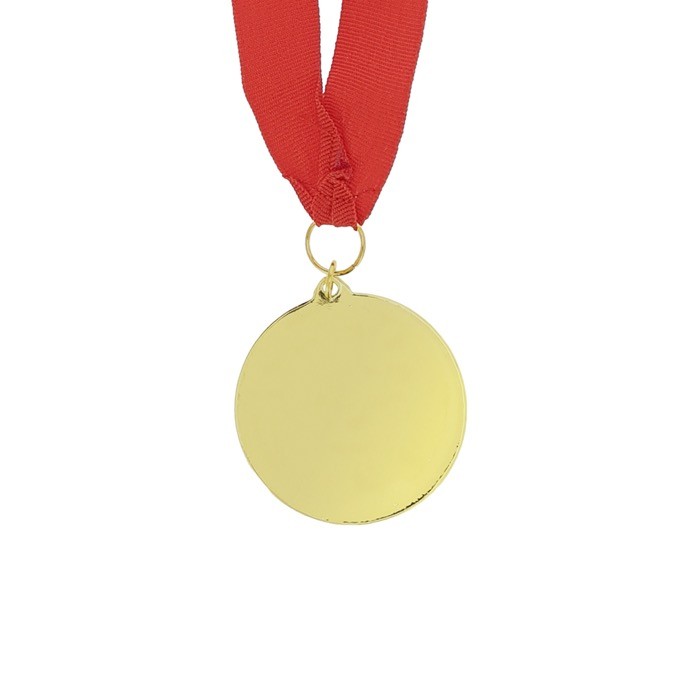 Medalla ganadora de acabado dorado con relieve en el borde tercera vista Medalla ganadora de acabado dorado con relieve en el borde tercera vista