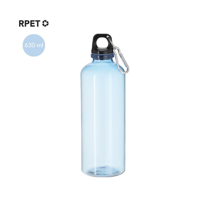 Botella de RPET de cuerpo translucido con mosquetón en la tapa 630ml Botella de RPET de cuerpo translucido con mosquetón en la tapa 630ml