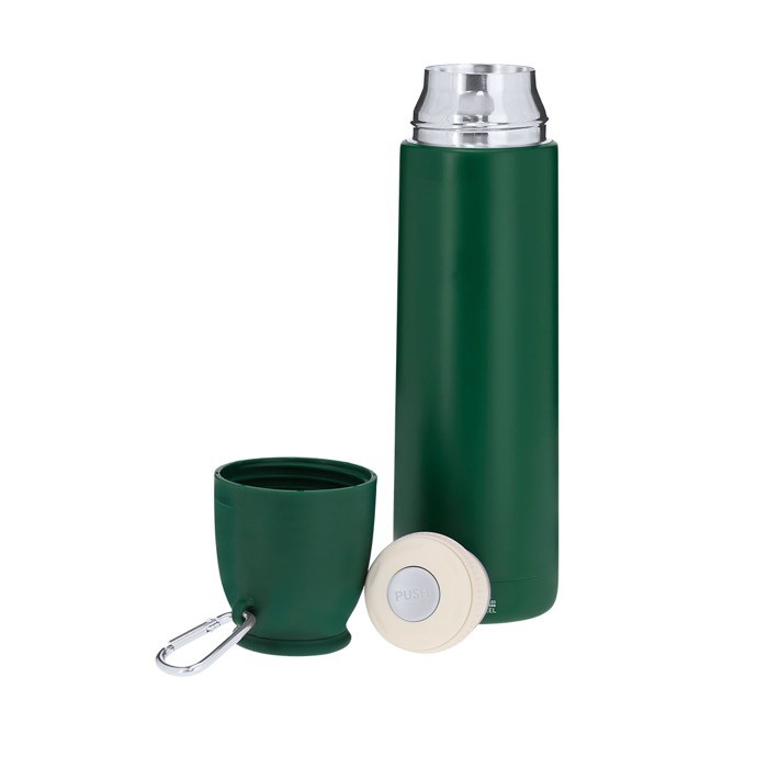 Termo con taza de 120ml de acero inoxidable reciclado 500ml tercera vista Termo con taza de 120ml de acero inoxidable reciclado 500ml tercera vista