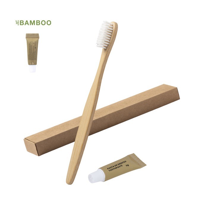 Cepillo de dientes de bambú y pasta dentífrica en caja de cartón Cepillo de dientes de bambú y pasta dentífrica en caja de cartón
