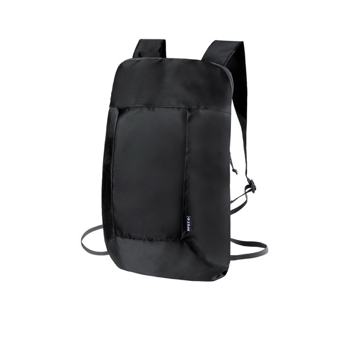 Mochila completamente plegable de RPET en varios colores color negro primera vista Mochila completamente plegable de RPET en varios colores color negro primera vista