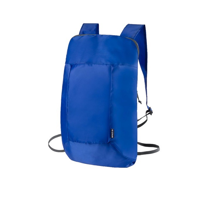 Mochila completamente plegable de RPET en varios colores color azul primera vista Mochila completamente plegable de RPET en varios colores color azul primera vista