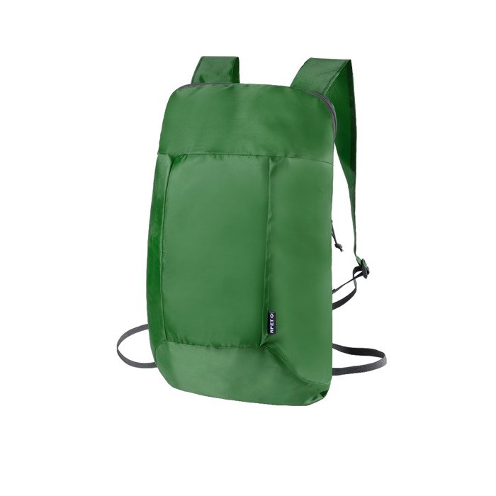 Mochila completamente plegable de RPET en varios colores color verde oscuro primera vista Mochila completamente plegable de RPET en varios colores color verde oscuro primera vista