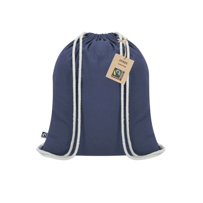 Mochila de cuerdas de algodón con certificación Fairtrade 140 g/m2 color azul marino primera vista