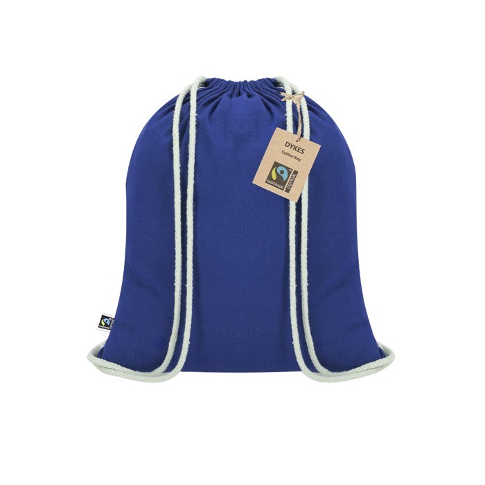 Mochila de cuerdas de algodón con certificación Fairtrade 140 g/m2 color azul primera vista