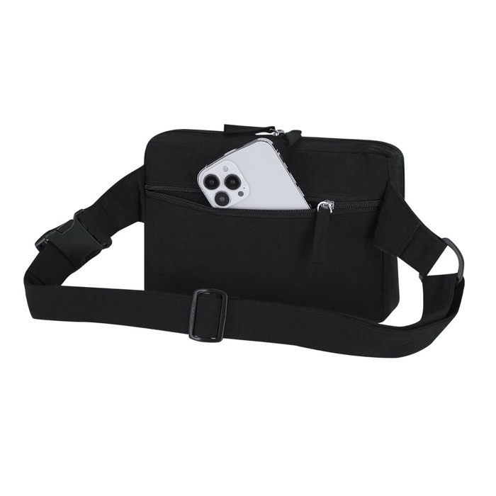 Bandolera rectangular de cinta ajustable de algodón reciclado cuarta vista Bandolera rectangular de cinta ajustable de algodón reciclado cuarta vista