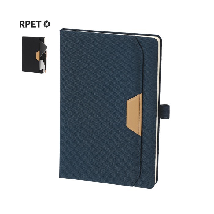 Libreta con bolsillo exterior y detalle marrón en PU A5 hojas a rayas