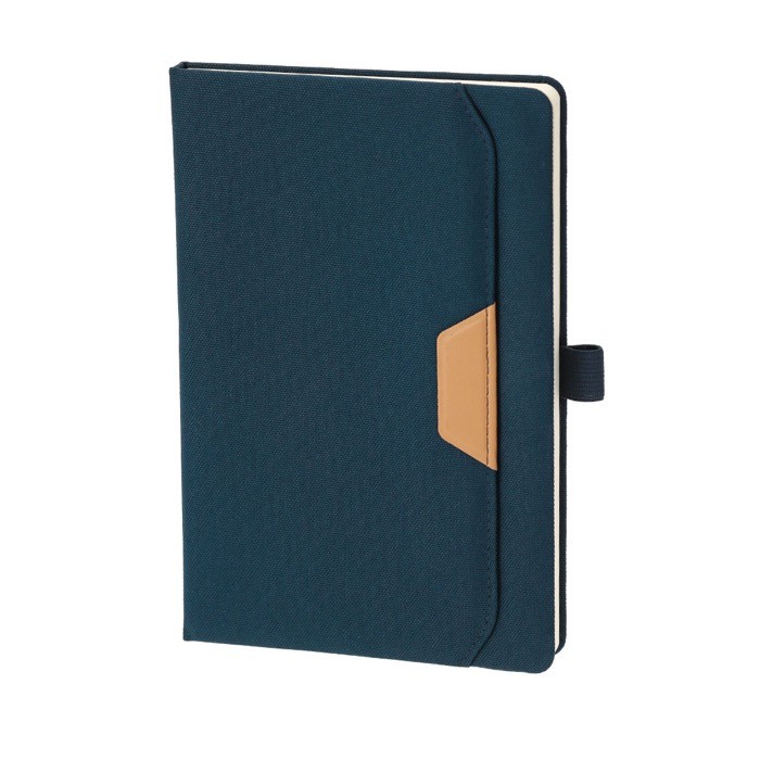 Libreta con bolsillo exterior y detalle marrón en PU A5 hojas a rayas segunda vista