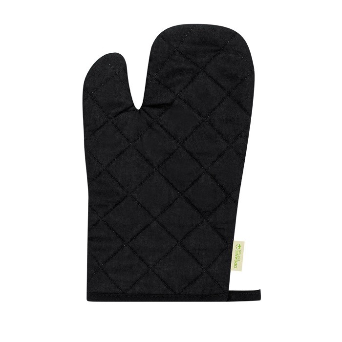 Manopla de algodón orgánico recubierto de goma en parte superior color negro primera vista Manopla de algodón orgánico recubierto de goma en parte superior color negro primera vista