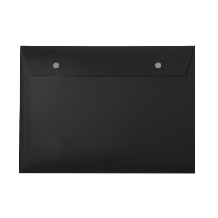 Carpeta portadocumentos de plástico con 2 cierres de botones color negro primera vista Carpeta portadocumentos de plástico con 2 cierres de botones color negro primera vista