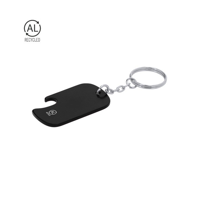 Llavero abridor en aluminio reciclado GRS de forma rectangular Llavero abridor en aluminio reciclado GRS de forma rectangular
