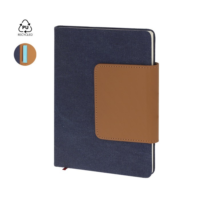 Libreta con solapa de PU reciclado con tarjetero A5 hojas a rayas