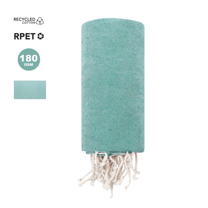 Fino pareo de algodón reciclado y RPET con flecos blancos 180 g/m2 Fino pareo de algodón reciclado y RPET con flecos blancos 180 g/m2