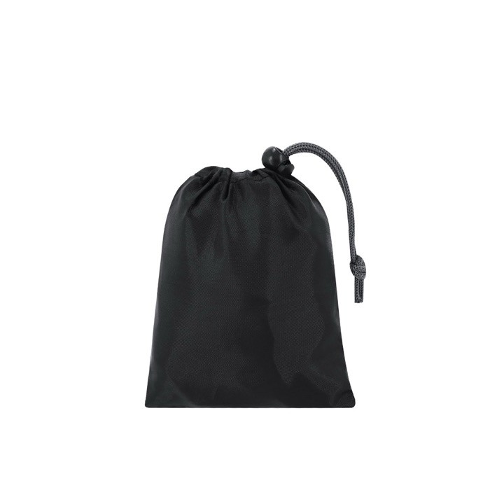 Mochila plegable de poliéster RPET con cordones elásticos al frente quinta vista Mochila plegable de poliéster RPET con cordones elásticos al frente quinta vista