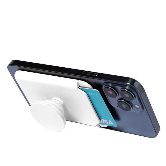 Tarjetero para móvil con soporte y sujeción extraíble y ajustable tercera vista Tarjetero para móvil con soporte y sujeción extraíble y ajustable tercera vista