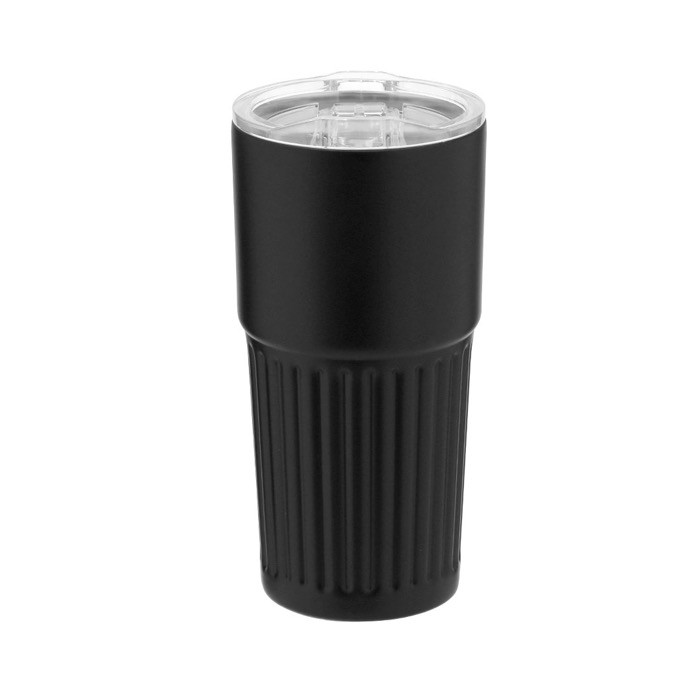 Vaso de acero inoxidable reciclado de diseño en relieve 500ml color negro primera vista Vaso de acero inoxidable reciclado de diseño en relieve 500ml color negro primera vista