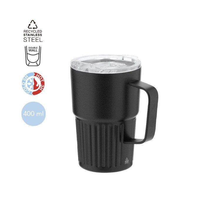Taza térmica de acero inoxidable reciclado de diseño en relieve 400ml Taza térmica de acero inoxidable reciclado de diseño en relieve 400ml
