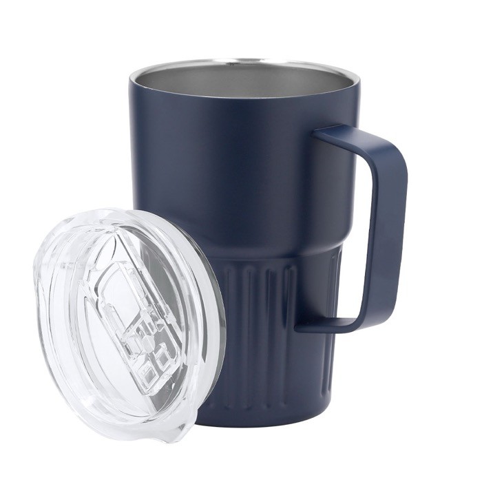 Taza térmica de acero inoxidable reciclado de diseño en relieve 400ml tercera vista Taza térmica de acero inoxidable reciclado de diseño en relieve 400ml tercera vista