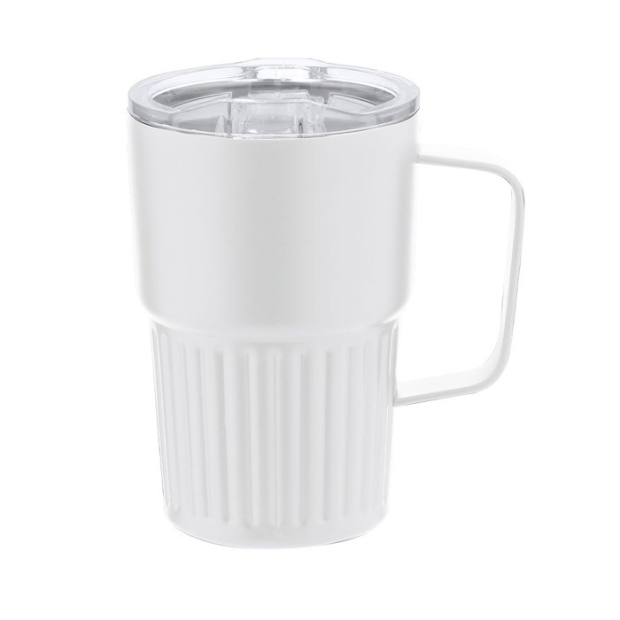 Taza térmica de acero inoxidable reciclado de diseño en relieve 400ml color blanco primera vista Taza térmica de acero inoxidable reciclado de diseño en relieve 400ml color blanco primera vista