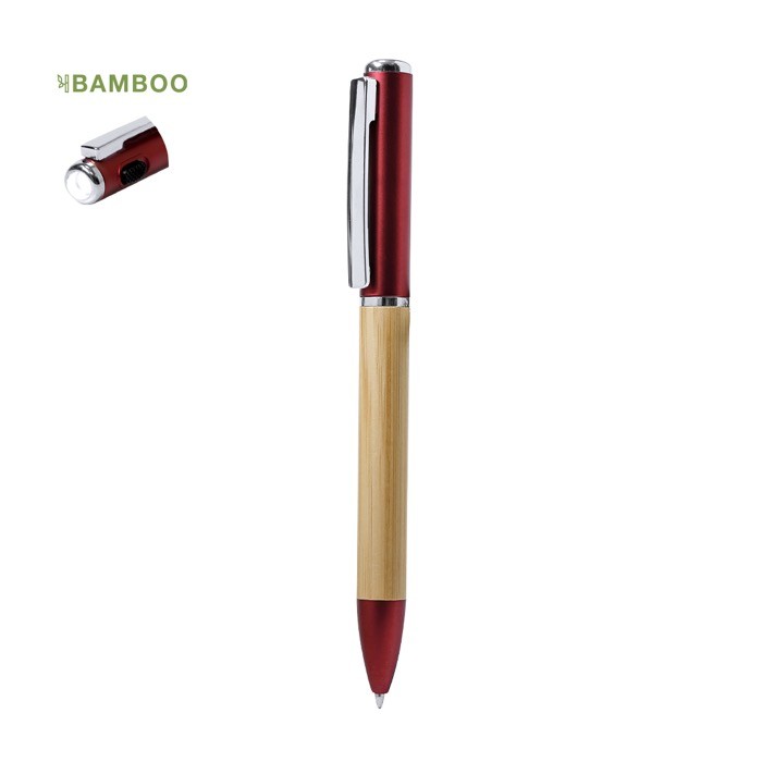 Bolígrafo de bambú con linterna LED en la parte superior tinta azul Bolígrafo de bambú con linterna LED en la parte superior tinta azul