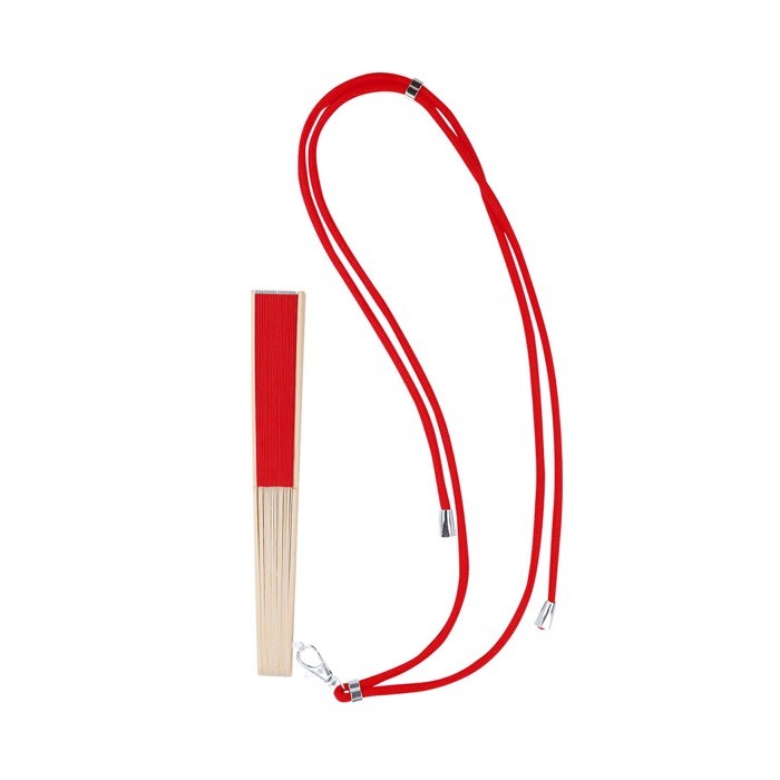Abanico de poliéster y bambú con cordón a juego para transporte tercera vista