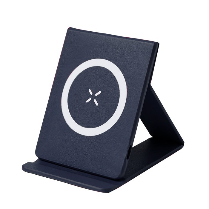 Cargador inalámbrico magnético y soporte plegable para móvil color azul marino primera vista