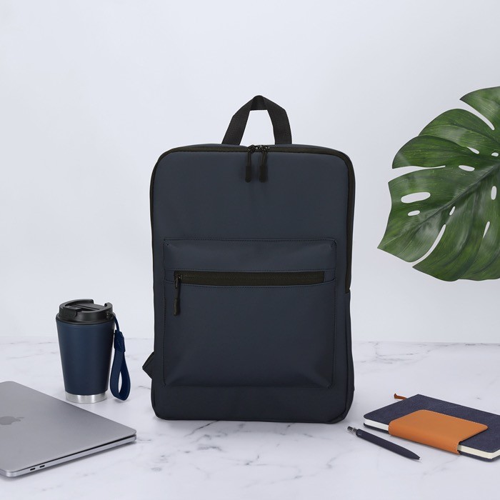 Mochila para portátil de suave PU con bolsillo frontal 15'' color azul marino Mochila para portátil de suave PU con bolsillo frontal 15'' color azul marino