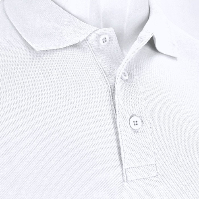 Polo unisex blanco de manga larga de algodón MKT Charlot 220 g/m2 quinta vista Polo unisex blanco de manga larga de algodón MKT Charlot 220 g/m2 quinta vista