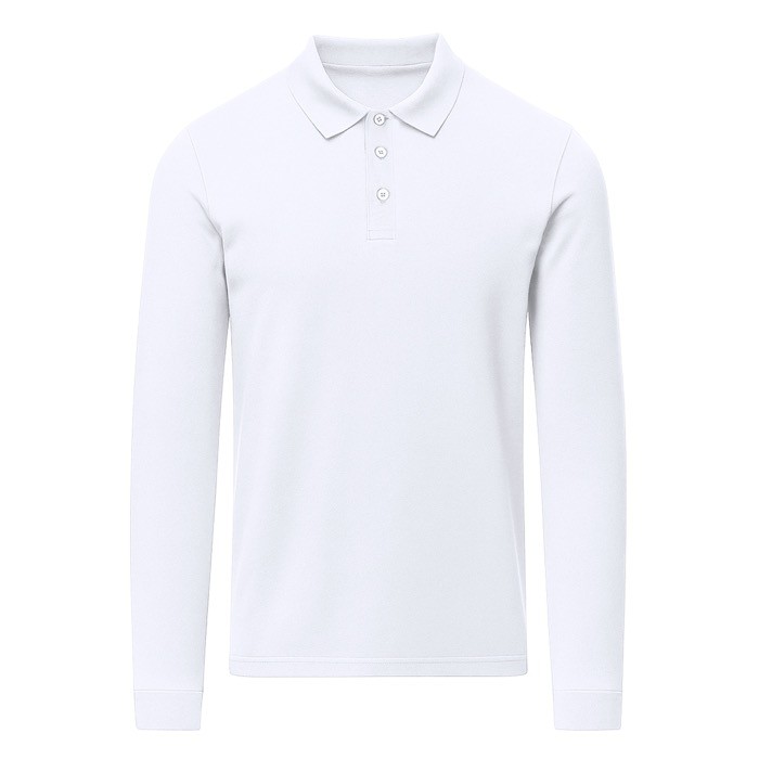 Polo unisex blanco de manga larga de algodón MKT Charlot 220 g/m2 color blanco primera vista Polo unisex blanco de manga larga de algodón MKT Charlot 220 g/m2 color blanco primera vista