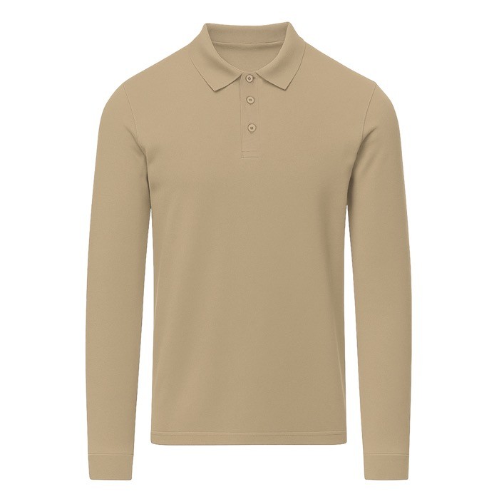Polo unisex de manga larga de algodón MKT Charlot 220 g/m2 color caqui primera vista Polo unisex de manga larga de algodón MKT Charlot 220 g/m2 color caqui primera vista