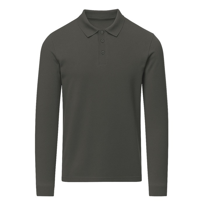 Polo unisex de manga larga de algodón MKT Charlot 220 g/m2 color gris oscuro primera vista Polo unisex de manga larga de algodón MKT Charlot 220 g/m2 color gris oscuro primera vista