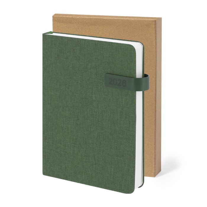 Agenda de RPET de tapa rígida con cierre magnético y vista diaria A5 segunda vista