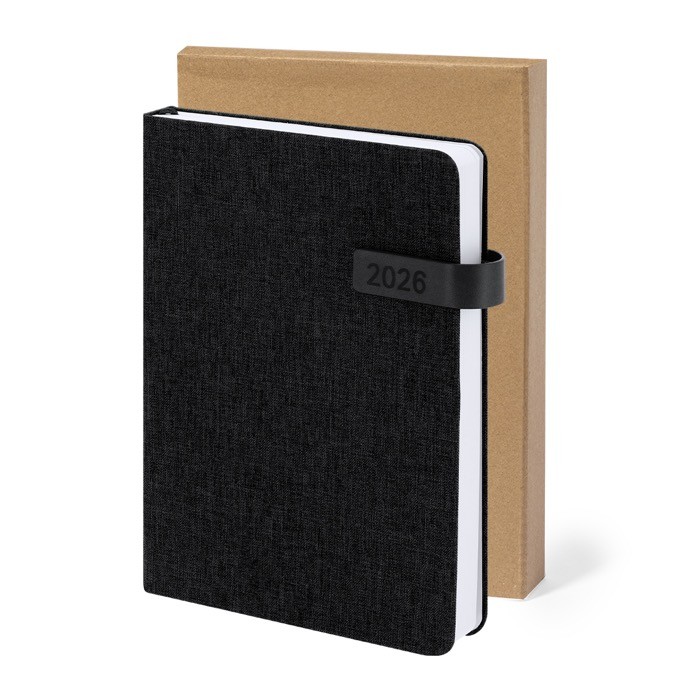Agenda de RPET de tapa rígida con cierre magnético y vista diaria A5 cuarta vista