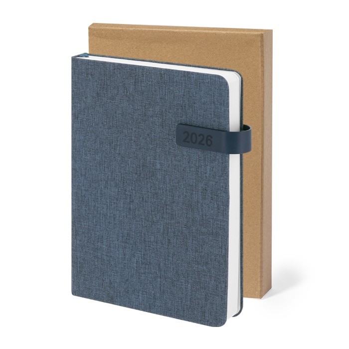Agenda de RPET de tapa rígida con cierre magnético y vista diaria A5 quinta vista