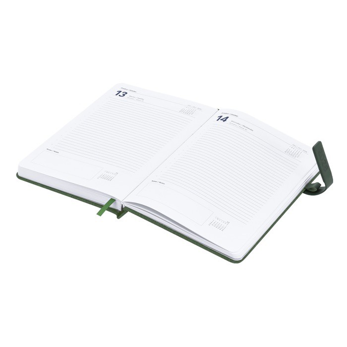 Agenda de RPET de tapa rígida con cierre magnético y vista diaria A5 sexta vista