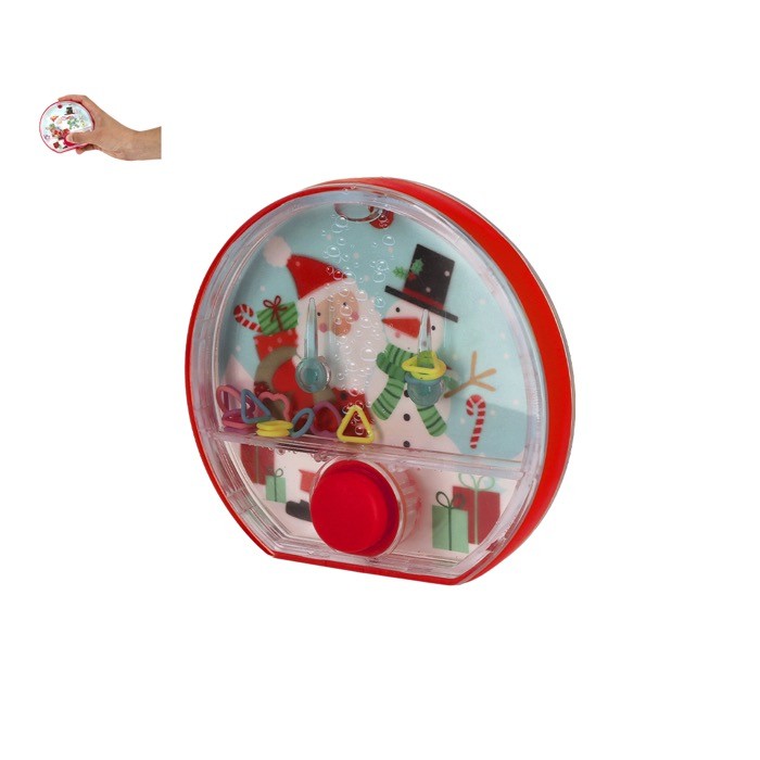 Juego de agua con diseño de Navidad y botón rojo en el medio