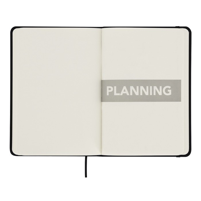 Libreta de hojas lisas con planificador mensual en inglés incluido cuarta vista Libreta de hojas lisas con planificador mensual en inglés incluido cuarta vista