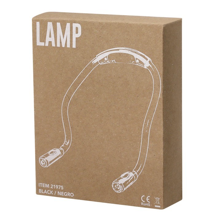 Lámpara manos libres de lectura con diseño ergonómico y 4 luces LEDs vista con caja